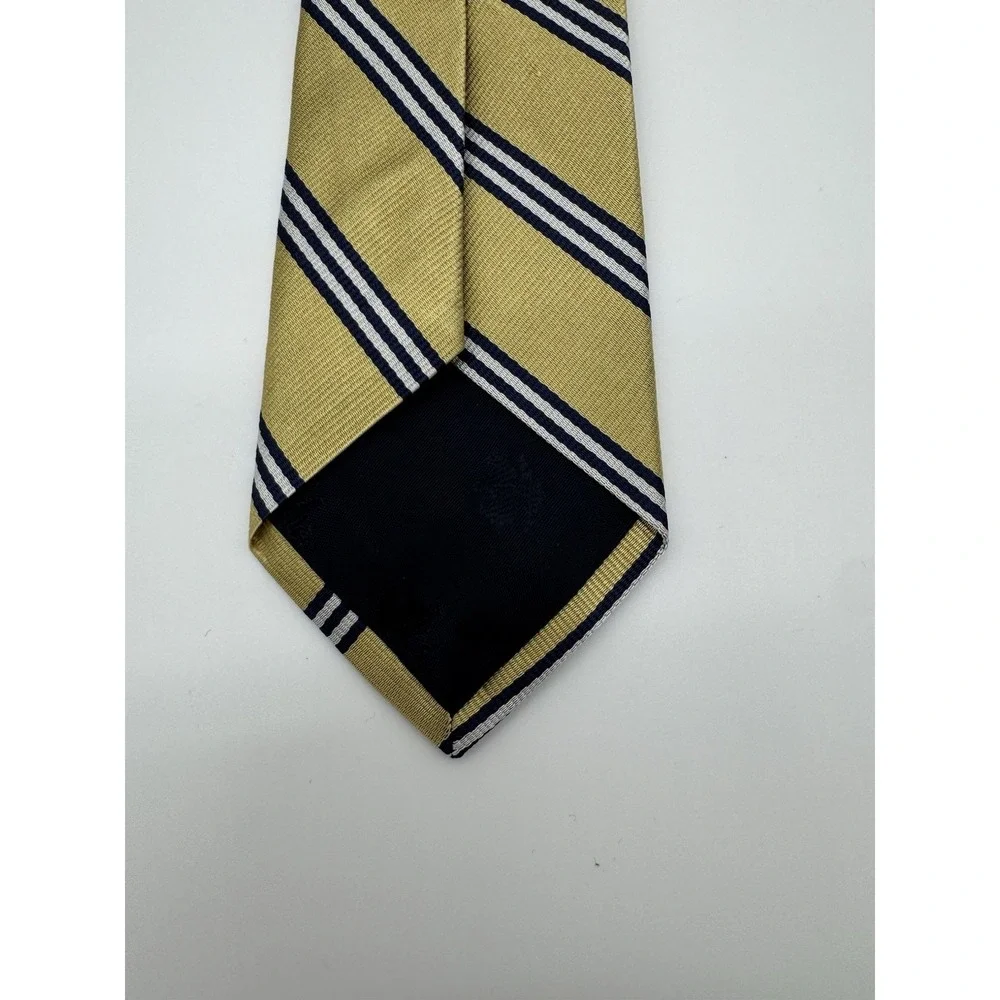 Brooks Brothers Fleece Tie Yellow Blue Stripe 100% Silk Classic Repp Necktie